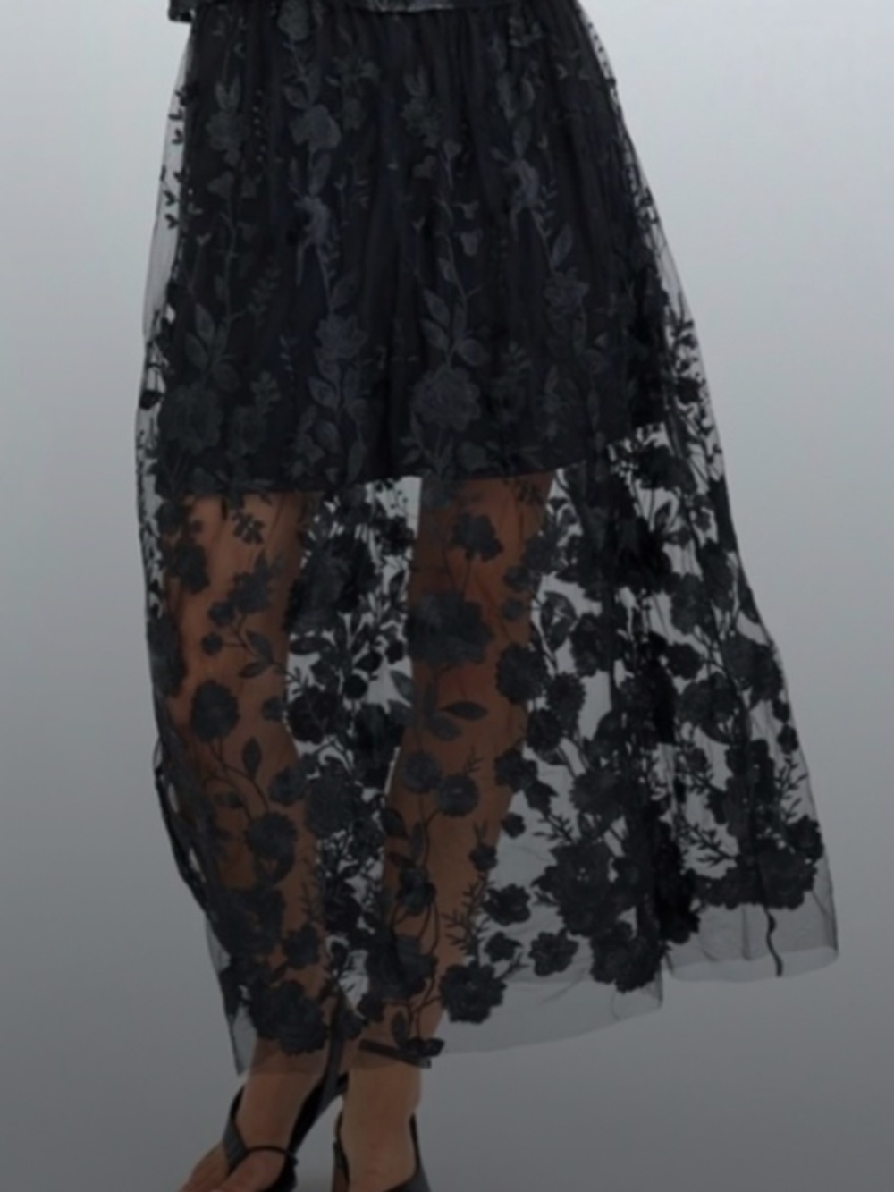 Lace Midi Skirt | Black Sheer Overlay | Size 34 / US 2 | Beautiful